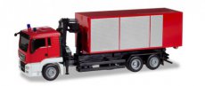 013406  Minikit: bouwpakket brandweerwagen MAN TGS L roll-off dump truck met kraan.