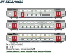 43603 Spoor HO, NMBS, set M6, AC, BD + B + A, wit, rode deuren, Tp.Vb.