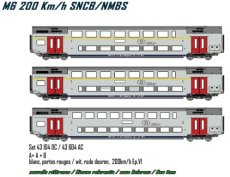43604 Spoor HO, NMBS, set M6, AC, A + A + B, 200Km/h, wit, rode deuren, Tp.VI.