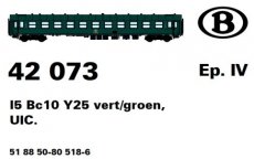 42073 Track HO, NMBS, car I5 BC10, Y25, green, UIC numbering, TpIV.