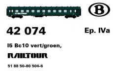 42074 Spoor HO, NMBS, rijtuig I5 BC10, RAILTOUR, groen, UIC nummering, TpIVa.