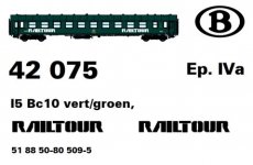 42075 Track HO, NMBS, car I5 BC10, RAILTOUR-RAILTOUR, green, UIC numbering, TpIVa.