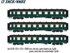42101  Spoor HO, NMBS, set I2, DC, A + A + AR, groen, zwart dak, alu vensterkader. Ep.IIIc.