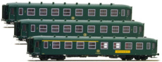 42111 Spoor HO, NMBS, set I2, DC, 2 x B8exA8 + Buffet A4R Schlieren, groen, zwart dak, alu vensterkader. Ep.IVab.