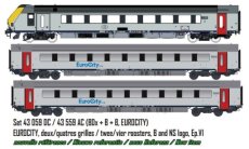 43059 Spoor HO, NMBS, set DC, EUROCITY, 2/4 roosters, NMBS en NS logo, Tp.VI.