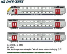 43601  Spoor HO, NMBS, set M6, AC, Stuurstandrijtuig BDx + B + B, wit, rode deuren, Tp.Vb.