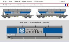 45.363 Spoor HO, F-SOCO, Set B, 2 graanwagens 'Groupe Soufflet', met andere registratienummers.