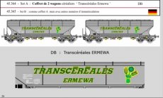 45.364 Spoor HO, DB, Set A, 2 graanwagens 'Transcéréales Ermewa'.