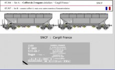 45.366 45.366 Spoor HO, SNCF, Set A, 2 graanwagens 'Cargill France'.