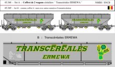 45.369 45.369 Voie HO, SNCB, Set B, 2 wagons céréaliers 'Transcéréales ERMEWA', avec autres numéros d’immatriculation.