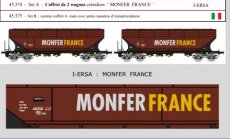 45.375 Spoor HO, I-ERSA, Set B, 2 graanwagens 'MONFER FRANCE', met andere registratienummers.