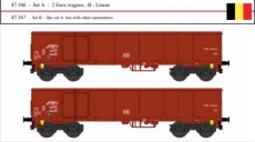 47.167 47.167 Track HO, Lineas Belgium, Set B, 2x Eaos wagon. Other wagon numbers.
