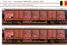 47.169 Spoor HO, NMBS, Set B, 2x Eaos wagon, markering ‘BOOT’. Andere wagennummers.