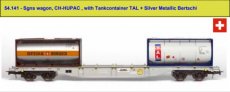 54.141 Spoor HO, CH-HUPAC, Sgns wagon, met Tankcontainer TAL + Silver Metallic Bertschi.