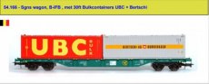 54.166 Spoor HO, B-IFB, Sgns wagon met 30ft Bulkcontainers UBC + Bertschi.
