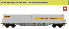 54.169 Spoor HO, CH-SBB, Sgns wagon met 2 x 30ft Bulk container Bertschi.