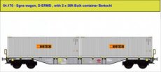54.170 54.170 Voie HO, D-ERMD, wagon Sgns avec 2 conteneurs vrac 30 pieds Bertschi.