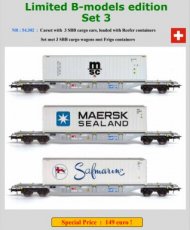 54.302 Spoor HO, SBB, Limited B-models edition Set 3, 3 cargo wagens met Frigo containers, DC.