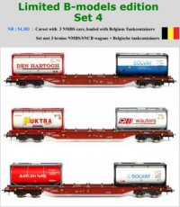 54.303 Spoor HO, NMBS, Limited B-models edition Set 4, 3 bruine wagons met tankcontainers, DC.