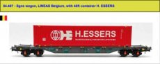 54.407 54.407 Voie HO, LINEAS Belgique, wagon Sgns, avec conteneur 45 pieds H. ESSERS.